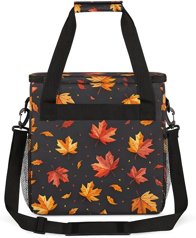 Maple Leaf Theme Coffee Maker Travel Bag for Keurig K-Mini/K-Mini Plus Insulated Waterproof Tote with Pockets for K-Cup Portable Single-Serve Brewer Case
