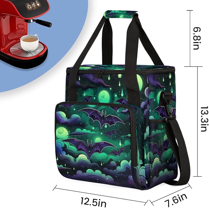 Halloween Bat Coffee Maker Carrying Bag Abstract Bat Travel Storage Bag Compatible with K-Mini or K-Mini Plus Single Serve Coffee Brewer Carrying Case with Multiple Pockets &amp Shoulder Strap