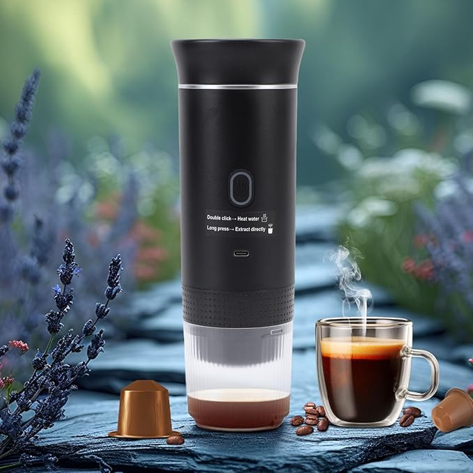Luqeeg 72W 120ML Cup Portable Coffee Maker Full Automatic Machine Outdoor Ground Coffee Maker with USB C Charging &amp 20 Bar Pressure for Camping RV Hiking Office Travel (Black)