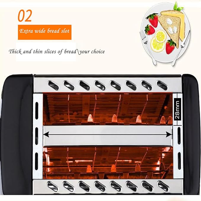 2- Slice Extra-wide Slot Toaster 7 Toast Settings Slide-out Crumb Tray for Bagels Waffles Specialty Breads Pastries Snacks Black and Stainless Steel