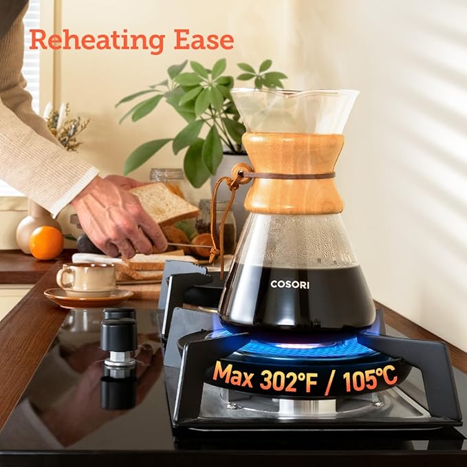COSORI Pour Over Coffee Maker with Double Layer Stainless Steel Filter 8-Cup 34oz Drip Coffee Maker Coffee Dripper Brewer High Heat Resistant Carafe also for Camping Hiking