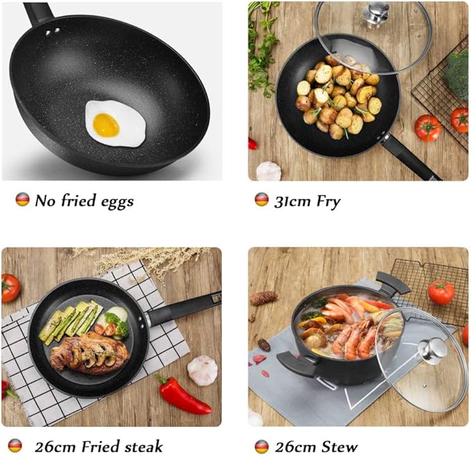 Cooking Pot Non Stick Cookware Sets3 Piece Stone-Derived Pots and PansFrying Pan and Saucepan Set for BakingBroilingFryingRoasting Octopus feet