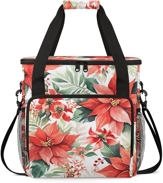 Christmas Flowers Coffee Maker Carrying Bag Oil Painting Flowers Travel Storage Bag Compatible with K-Mini or K-Mini Plus Single Serve Coffee Brewer Carrying Case with Pockets &amp Shoulder Strap