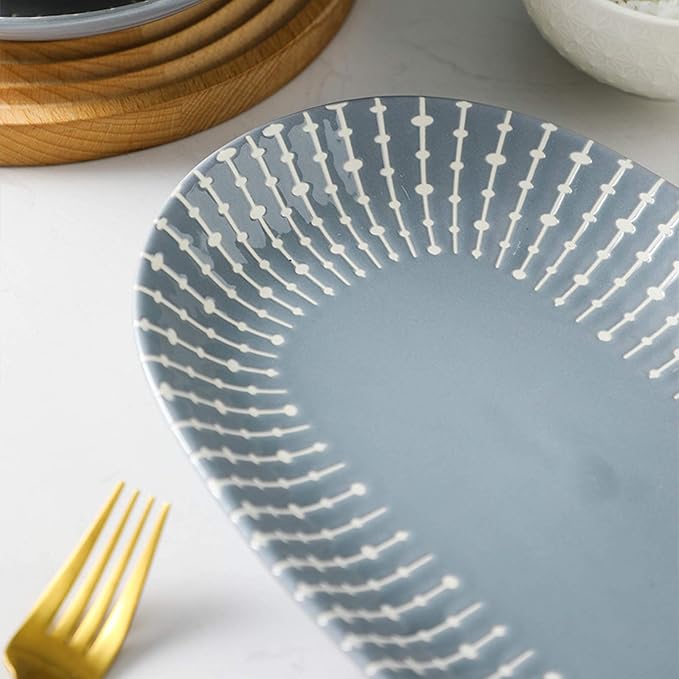 Ceramics Dinner Sets 42 Pieces Nordic Minimalist Style Cereal Bowl and Steak PlateRelief Porcelain Dinnerware Set for Family Gathering