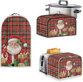 Santa Plaid Pattern Toaster Covers 4 Slice Wide Slot3Pcs Set Christmas Bread Machine Cover Slow Cookers Cover Blender Covers with Top Handle and Accessories Pocket Counter Decor (Red)