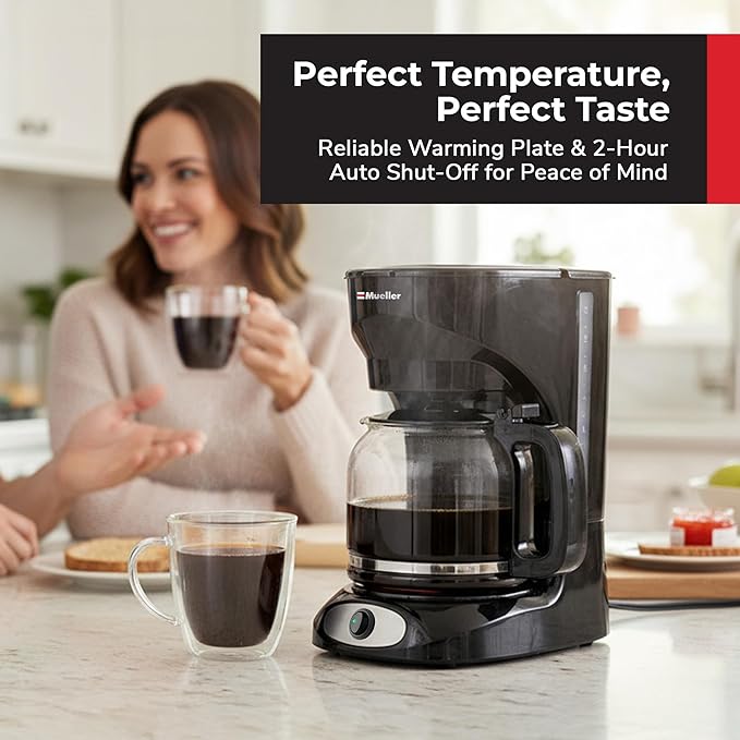 Mueller 12-Cup Drip Coffee Maker - Borosilicate Carafe Auto-Off Reusable Filter Anti-Drip Keep-Warm Function Clear Water Level Window Coffee Machine Kitchen Essentials &amp Accessories