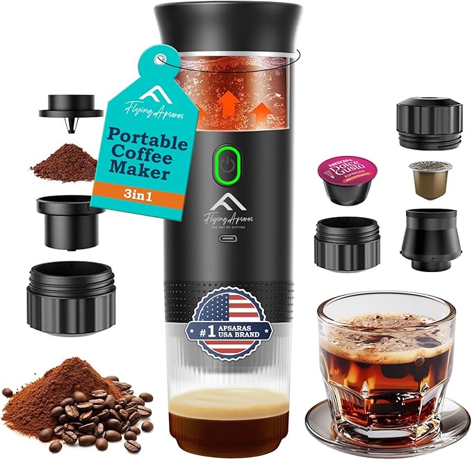 APSARAS USA Portable Coffee Maker for Travel Portable Espresso Maker 20 bar Mini Espresso Machine 3in1 Travel Coffee Maker with Ground Coffee &amp Capsule(Ns&ampDG) for RV Camping Car