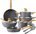 Kitchen Academy 12-Piece Induction Cookware Set - Gray Granite Nonstick Pots and Pans for Effortless Cooking