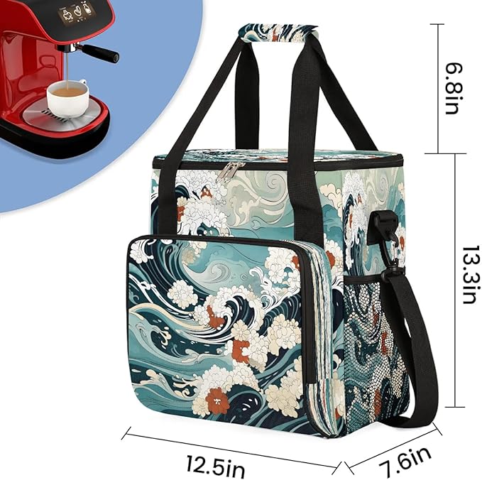 Waves Ocean Design Coffee Maker Travel Bag for K-Mini or K-Mini Plus Single Serve Coffee Brewer Portable Storage Tote Case for Tarvel