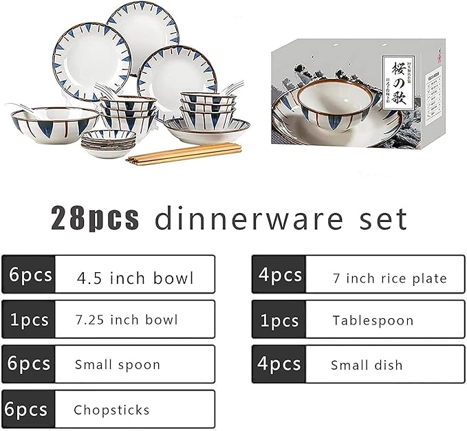 Elegant Dinnerware Set Dinner Plates Bowls Set 28-Pieces Kitchen Ceramic Dinnerware Set Service For 6 Salad Bowls Plates Set Dishes/Table Service For Snack Salad Dess