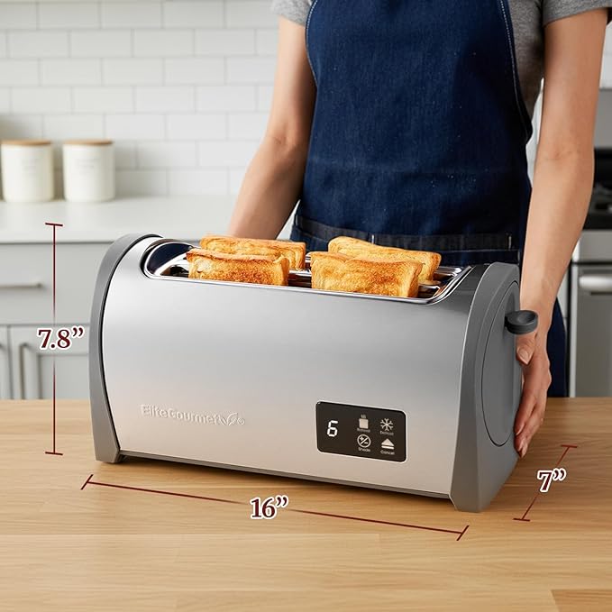 Elite Gourmet Digital Long Slot 4-Slice Toaster – Touch Screen LED Display Extra Wide 1.5” Slots for Artisan &amp Bagel Bread 6 Browning Levels Defrost &amp Reheat Stainless Steel Modern Design