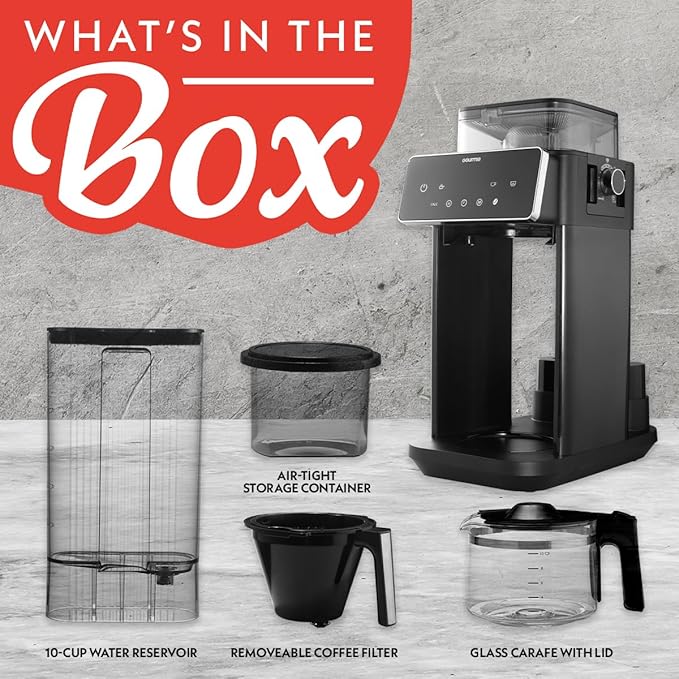 Gourmia 10 Cup Grind &amp Brew Coffee Maker - Built-In Burr Grinder 3 Brew Strengths Programmable Digital Display Pause &amp Serve Keep Warm Auto Shut Off Black