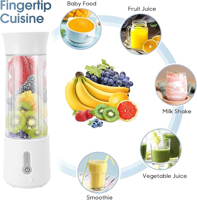 Sorandy Portable Blender USB Rechargeable 500ml 6 Blades 22000 RPM for Smoothie Shaker Protein Shake with Battery Indicator Light for Travel Gym Camping