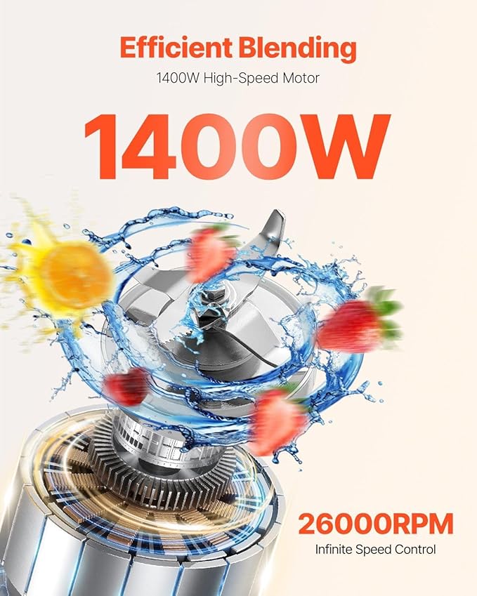 1400W Professional Blender 61 oz Large Capacity Smoothie Blender with Preset Modes &amp Self-Clean Powerful Motor for Crushing Ice Frozen Fruit Nuts for Shakes Juice Kitchen