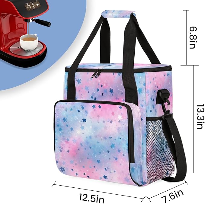 Glitter Coffee Maker Carrying Bag Blue Star Portable Travel Storage Tote Bag Compatible with K-Mini or K-Mini Plus Single Serve Coffee Brewer Carrying Case with Multiple Pockets &amp Shoulder Strap