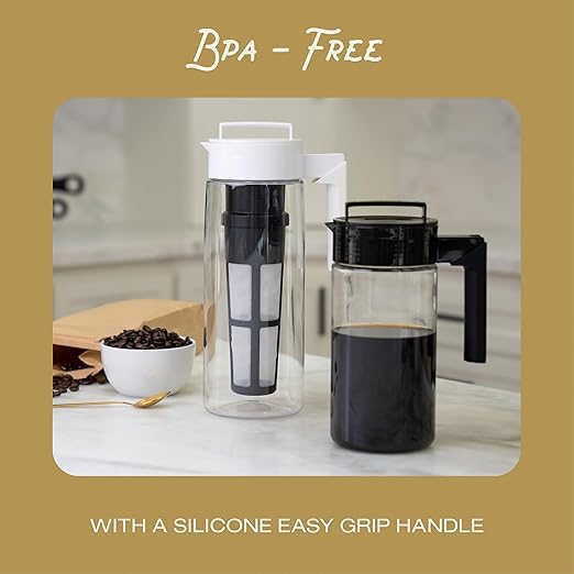 Takeya Tritan Cold Brew Coffee Maker - Airtight Pitcher with Leak-Free Lid - BPA-Free Cold Brew Maker with Silicone Handle - Dishwasher-Safe Pitcher for Homemade-Cold-Brew - 1 QuartBlack(Pack of 4)