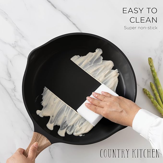 Country Kitchen Pots and Pans Set Nonstick Cast Aluminum Kitchen Cookware Set with Utensils 14 Pcs Non Stick Cooking Set w/Frying Pans &amp Saucepans Grey