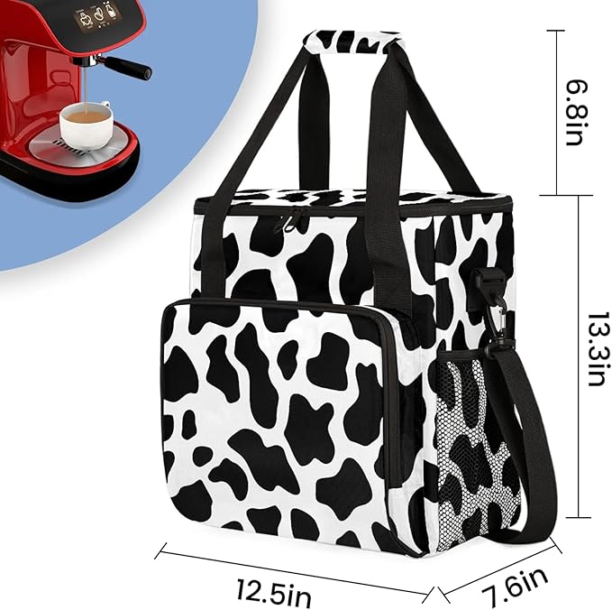 Cow Print Western Coffee Maker Carring Bag Large Insulated Storage Organizer Case Tote Bags with Shoulder Strap for Travel Work Picnic