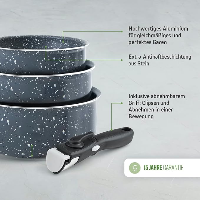by Brandt 194-009 4-Piece Cookware Set Set of 2 Cooking Pots Aluminium 16/20 cm Grey Marble and 1 Sauté Pan 24 cm Marble Grey Aluminium