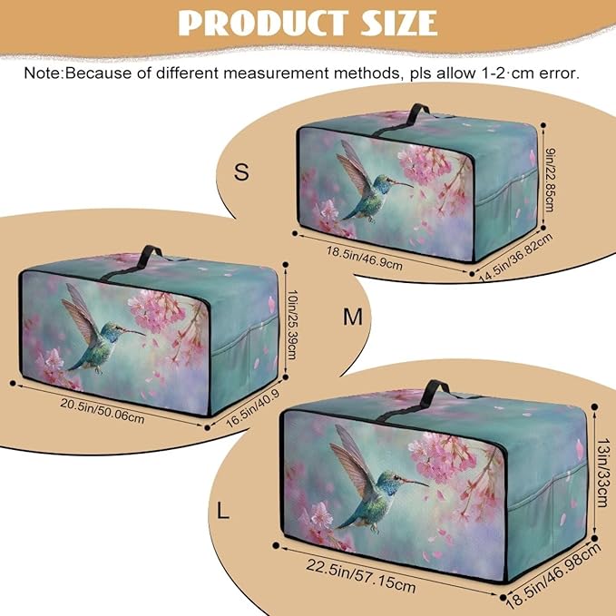 Hummingbird Flower Print Toaster Oven Dust Cover Heavy Duty Toaster Smart Oven Dust Cover with Accessory Pockets M