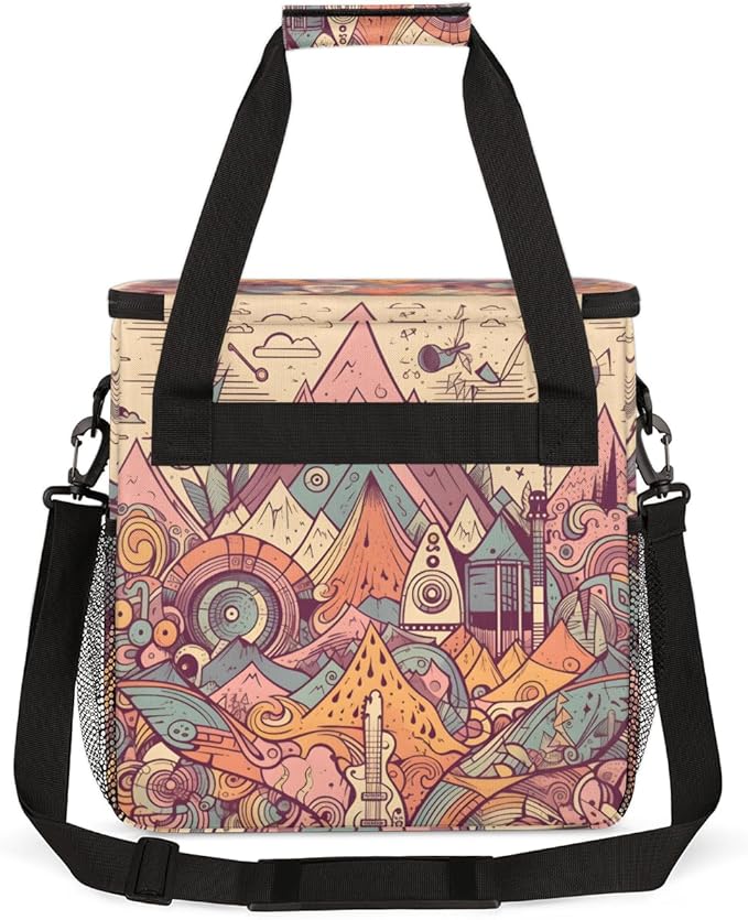 Aztec Music Symbol Coffee Maker Carrying Bag Portable Travel Storage Tote Bag Compatible with K-Mini or K-Mini Plus Single Serve Coffee Brewer Carrying Case with Multiple Pockets &amp Shoulder Stra