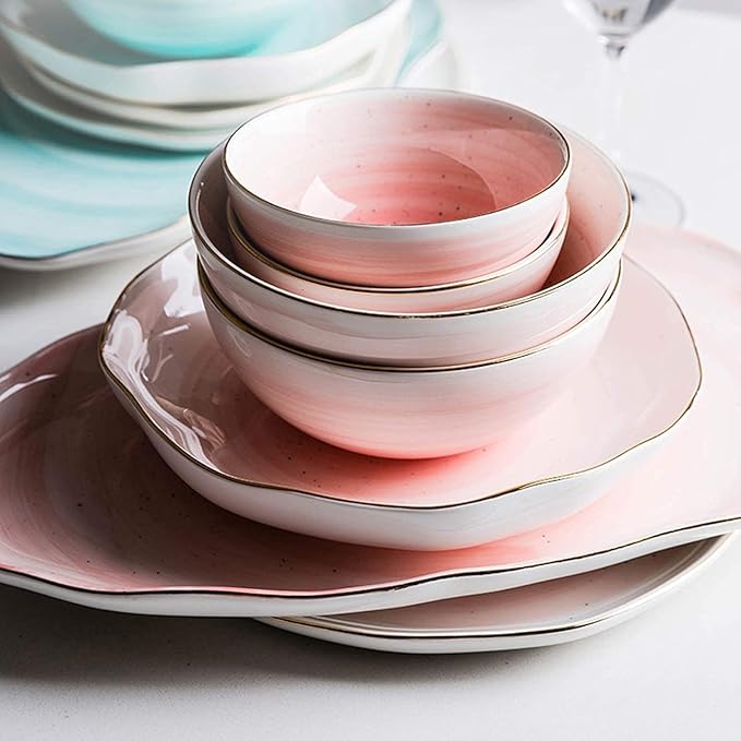 Dinnerware Set Plates and Bowls Sets Irregular Dish Set Plates And Bowls Sets 8-Piece Ceramic Dinner Plate Sets Service For 6