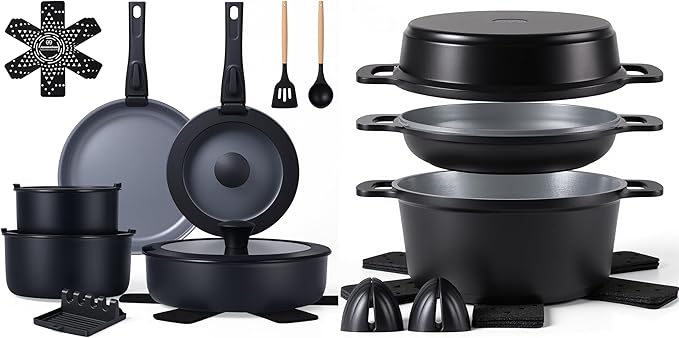 Ammeloo 18 Pcs Pots and Pans Set Non Stick &amp Ammeloo 8-Piece Ceramic Cooking Pot Set