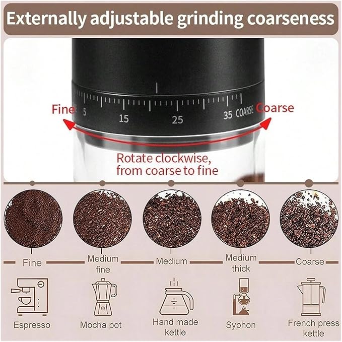 Portable Coffee Machine Portable Electric Coffee Bean Grinder 38 Levels Externally Adjustable USB Charging 1500mAh Rechargeable Home Mini Coffee Makerfor Outdoor Travel Picnic(Black)