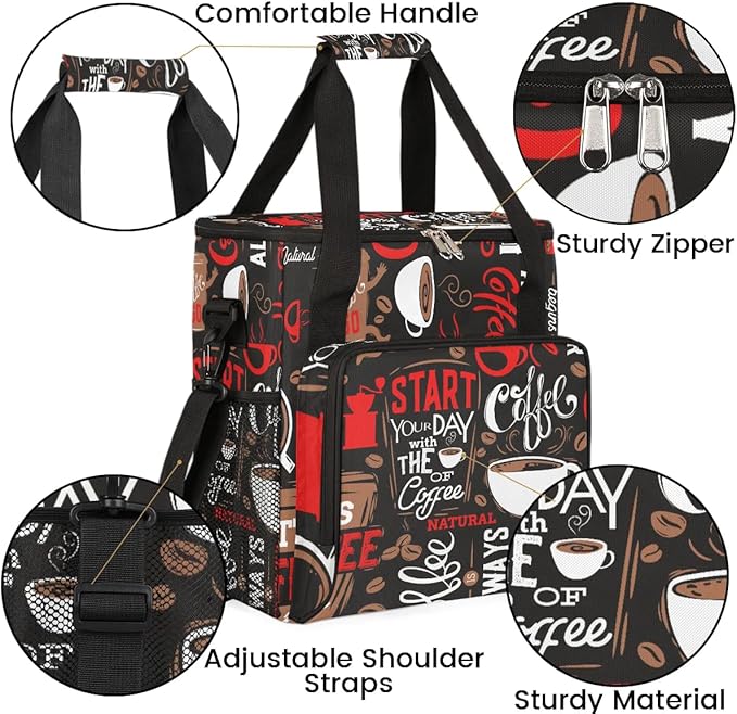 coffee beans cup red Coffee Maker Carring Bag Travel Carrying Storage Tote Bag Compatible with Keurig K-Mini or K-Mini Plus Portable Single Serve Coffee Brewer Case with Pockets for K-cup Pods