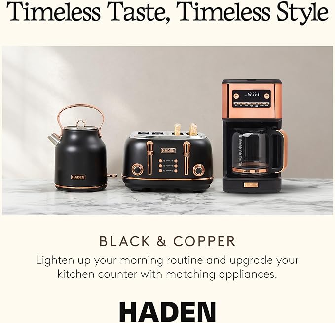 HADEN Generous Brew 14 Cup Coffee Maker with 120 Minute Keep Warm Delay Brew Adjustable Strength Programmable Clock and Anti Drip Black/Copper
