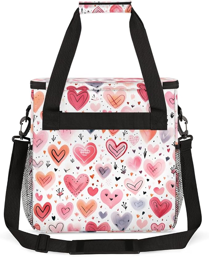 Pink Orange Heart Coffee Maker Carrying Bag Portable Travel Storage Tote Bag Compatible with K-Mini or K-Mini Plus Single Serve Coffee Brewer Carrying Case with Multiple Pockets &amp Shoulder Strap