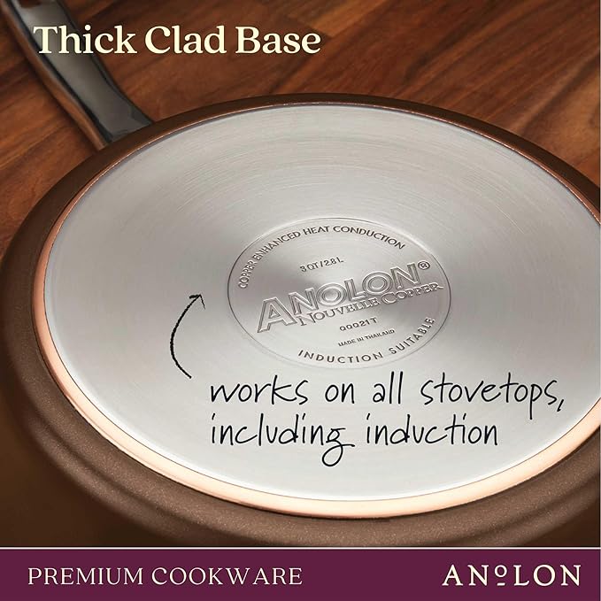 Anolon Nouvelle Copper Hard Anodized Nonstick Wok/Stir Fry Pan/Wok Pan - 12 Inch Sable Brown