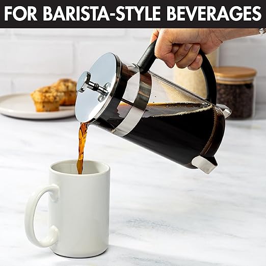 Primula French Press Coffee Maker Temperature Safe Borosilicate Glass with Stainless Steel Filters Premium Design and Quality 34-Ounces 8-Cup Silver