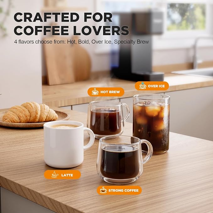 Single Serve Coffee Maker with Built-in Detachable Milk Frother Iced and Hot Coffee Machine for K Cup &amp Grounds 40oz Removable Water Reservoir 6 Cup Sizes Fits 7.3 Travel Mug Black