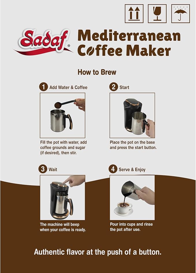 Sadaf One-Touch Mediterranean Coffee Maker – Electric Turkish Greek and Armenian Coffee Machine - Stainless Steel Coffee Maker - Foam Control &amp Overflow Sensor - Middle Eastern Cuisine - 250ml