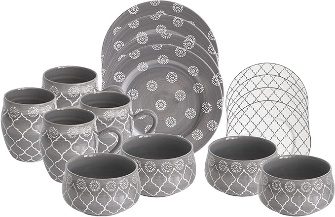 MOROCCAN GREY 16 PIECE DINNERWARE SET