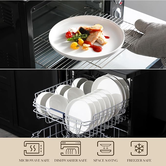 MALACASA Plates and Bowls Sets 18 Pieces Porcelain Dinnerware Sets Dishware Sets Chip Resistant Ceramic Dish Set Dining Dinner Ware Service for 6 White Series LUNA