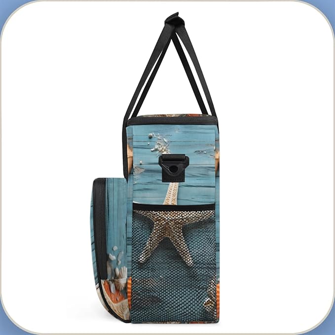 Seashell Starfish Themed Coffee Maker Travel Bag for Keurig K-Mini/K-Mini Plus Insulated Waterproof Tote with Pockets for K-Cup Portable Single-Serve Brewer Case