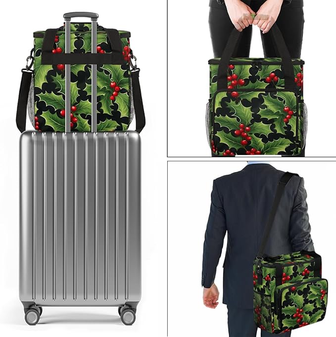 Holly Berry Flowers Coffee Maker Carrying Bag Fantastic Flowers Travel Storage Bag Compatible with K-Mini or K-Mini Plus Single Serve Coffee Brewer Carrying Case with Pockets &amp Shoulder Strap