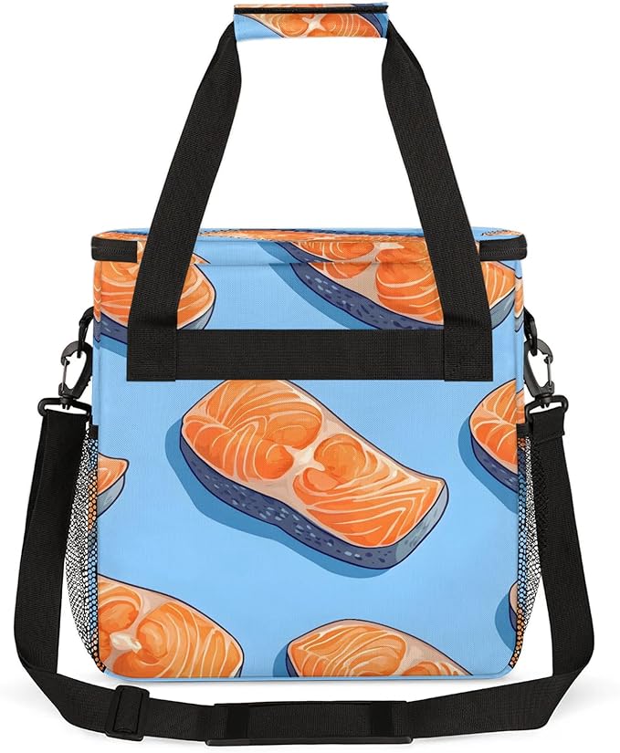 Fish Coffee Maker Travel Bag Fishes Salmons Insulated Grocery Bag Travel Picnic Leakproof Cooler Bags With Shoulder Strap