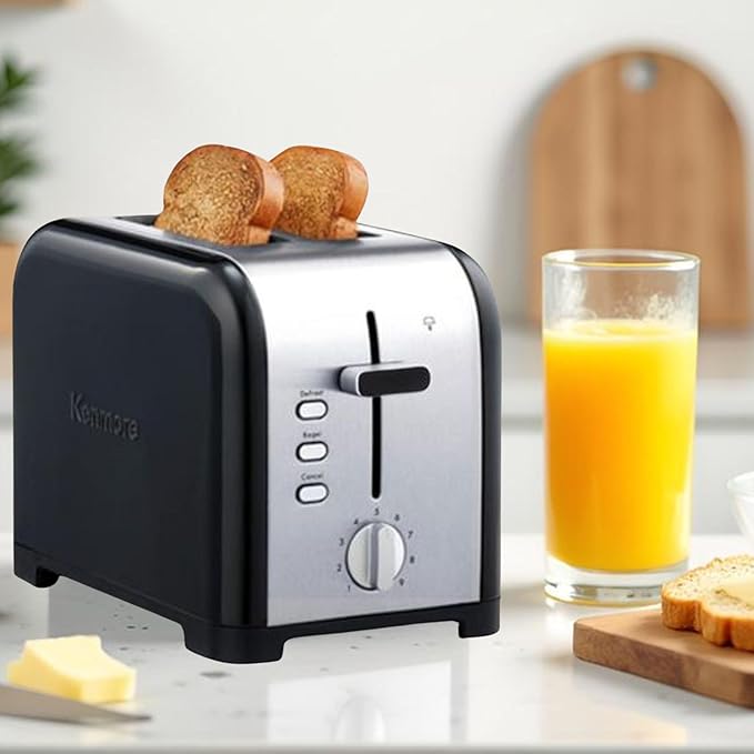 Kenmore toaster 2 slice - extra wide slot countertop kitchen appliance defrost function tostador de pan 9 shade settings compact design easy clean crumb tray bread bagel stainless steel &amp b