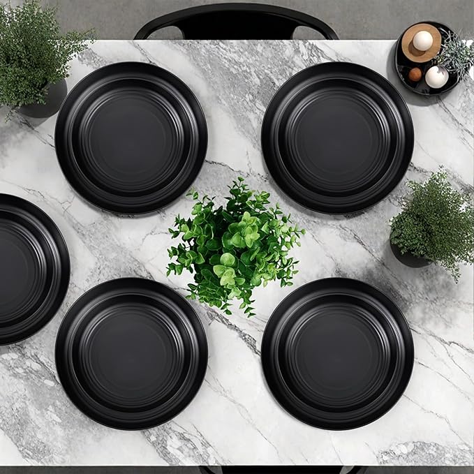 LIYH 24 Pcs Black Wheat Straw Dinnerware Sets Unbreakable Plates and Bowls Set Plastic Dinnerware Set Include Wheat Straw Plates Bowls Cups Dishes for Kitchen&amp Camping