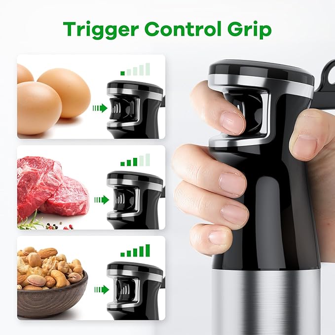 Immersion Blender Handheld Corded Hand Blenders Set 1100W Trigger Variable Speed 5 in 1 Stick Emulsifier with Chopper Whisk and Frother for Soup Baby Food and SmoothiesBlack