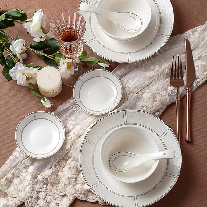 Ceramics Dinnerware Set with 46 PiecesBowl/Dish/Soup Pot/Spoon|Dinner SetsMinimalist Style Porcelain Combination Set