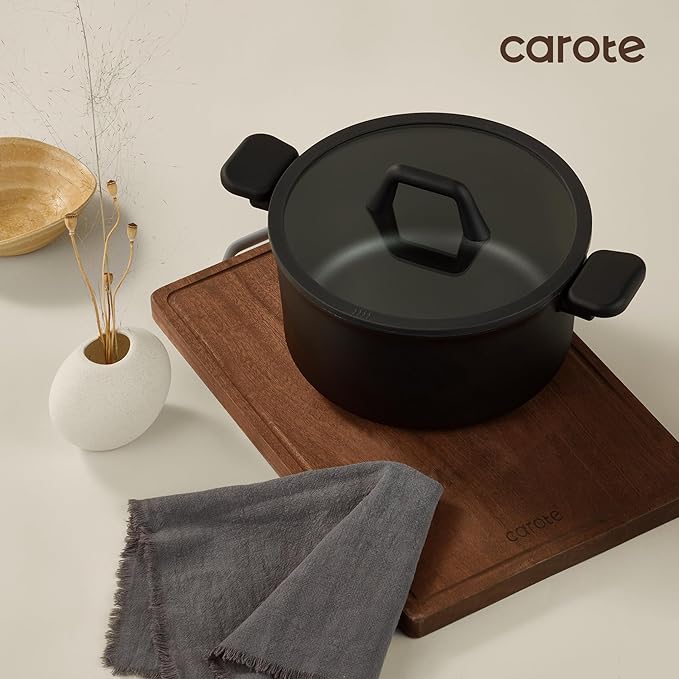CAROTE 28PCS Pots and Pans Set Nonstick Cookware Set Kitchen Non Stick Induction Titanium Cookware Non-toxic Granite Cooking set PFOA Free Black