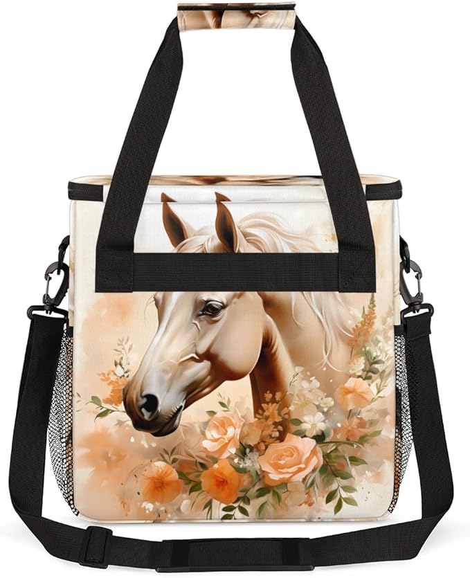 Horse Coffee Maker Carrying Bag Flowers Horse Portable Travel Storage Tote Bag Compatible with K-Mini or K-Mini Plus Single Serve Coffee Brewer Carrying Case with Multiple Pockets &amp Shoulder Str