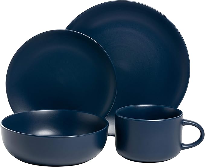 10 Strawberry Street Wazee Matte Coupe Dinnerware Set 16 pc Midnight Blue