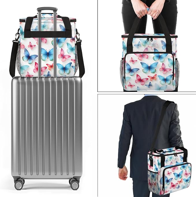 Colorful Butterfly Coffee Maker Carrying Bag Artistic Butterfly Travel Storage Bag Compatible with K-Mini or K-Mini Plus Single Serve Coffee Brewer Carrying Case with Pockets &amp Shoulder Strap