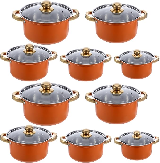 5 Sets Kitchen Cookware Sets: Stainless Steel Pots And Pans Cooking Pot With Saucepan Stockpot With Glass Lids For Most Stovetops