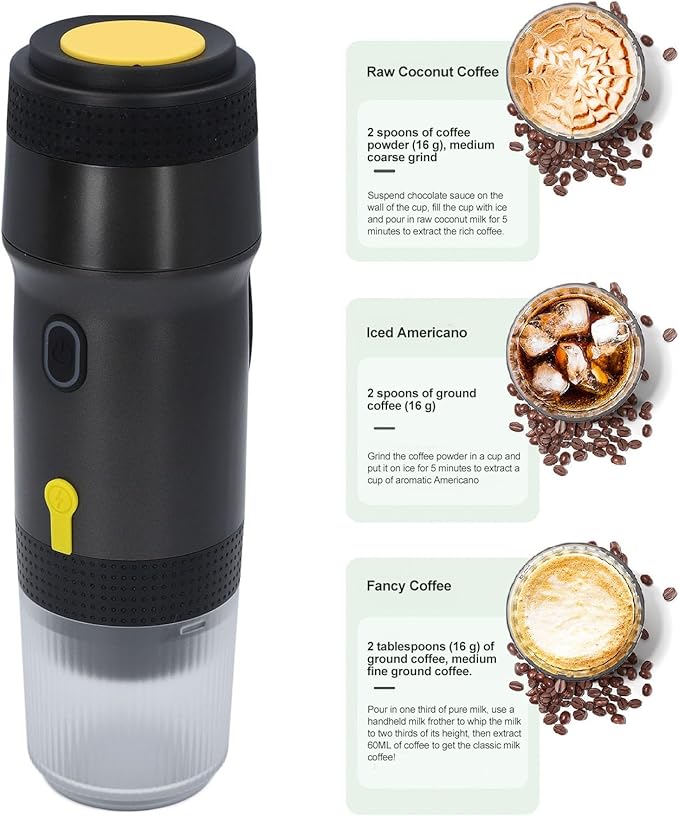 Asixxsix Portable Espresso Machine 3 In 1 20 Bar Self Heating Electric Travel Expresso Maker 12V Mini Automatic Car Coffee Maker Compatible with NES DG Capsule Coffee Powder for Camping